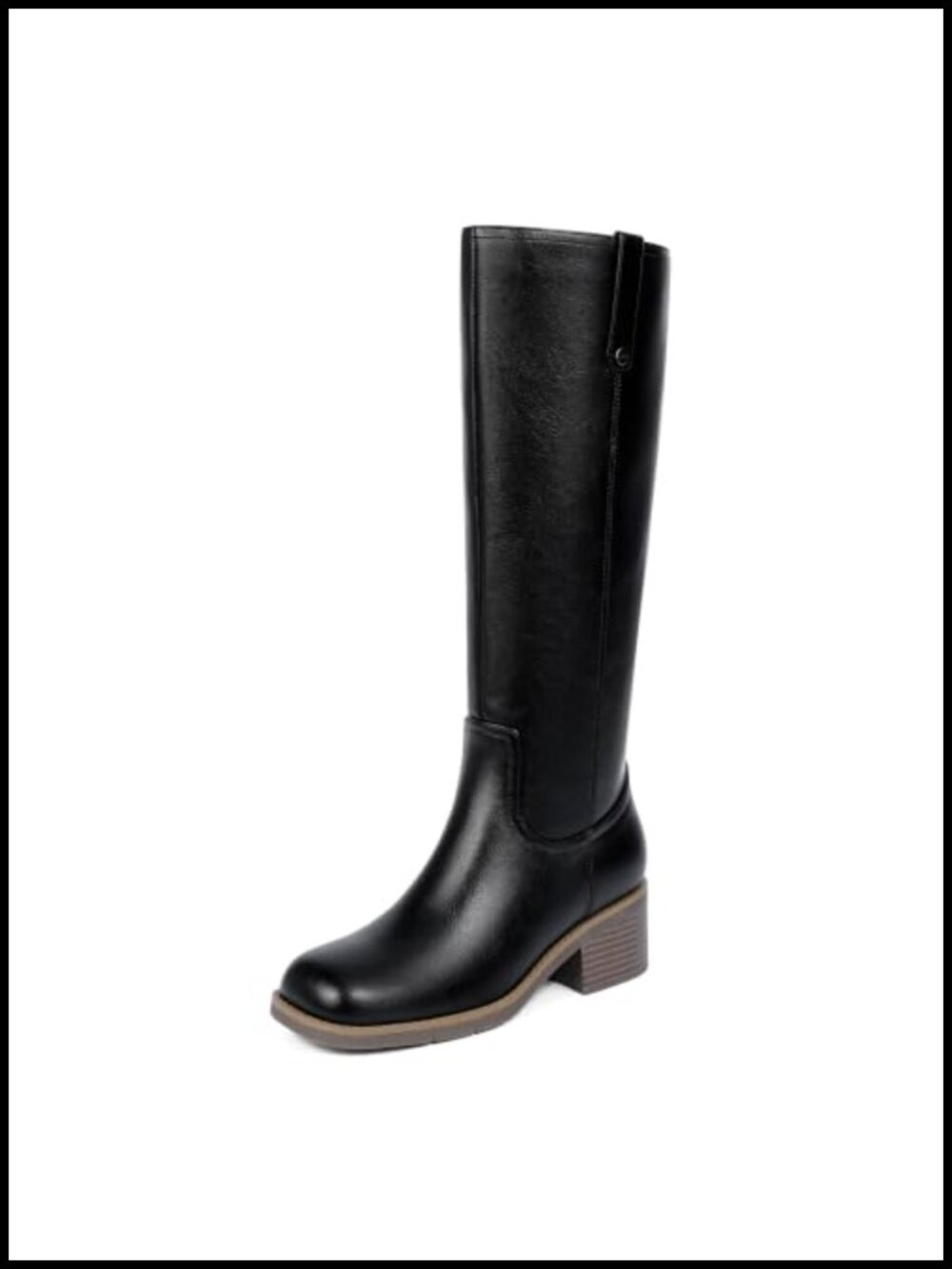 Knee High Chunky Heel Square Toe Metal Rivet Riding Boots Faux Leather